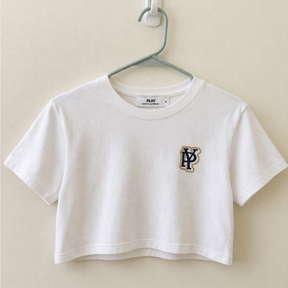 White Cropped T-shirt Short Sleeve Casual Top Size S